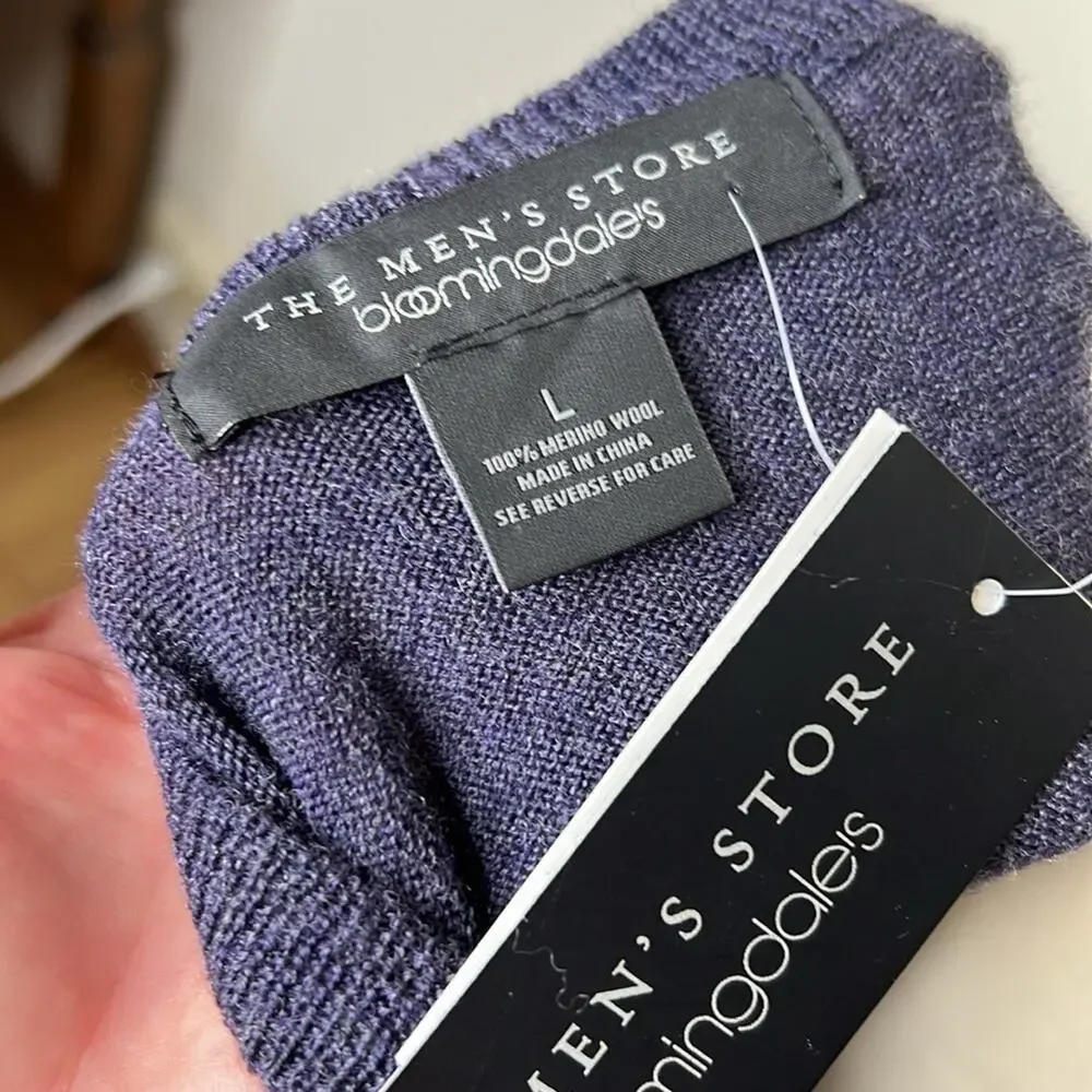 Bloomingdales Mulberry Heather Merino Wool V-Neck Sweater NWT L